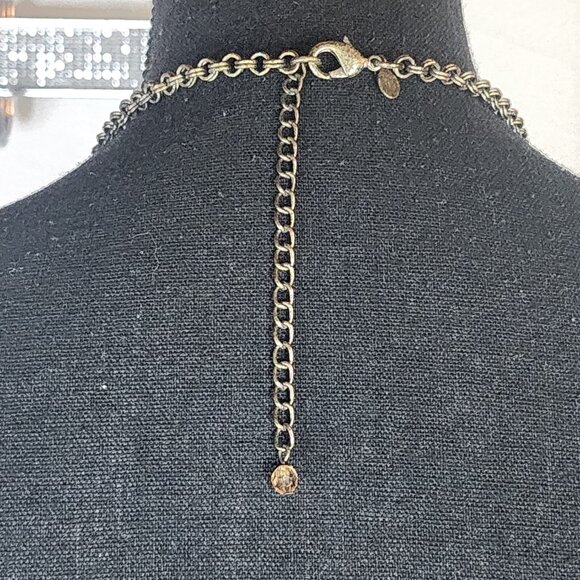 Chico's Mixed Metal Brass Rhinestone Wood Stacking Ring Bead 39" Rolo Necklace - Picture 9 of 16